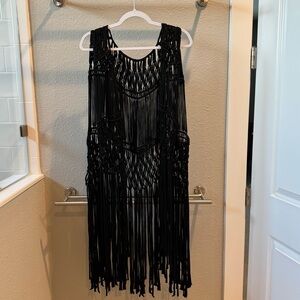 Black Macramé Fringe Women's Top Vest